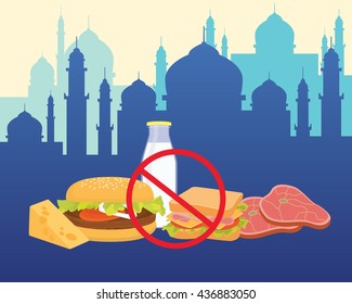 islam break fasting with ban of food and drink vector graphic illustration