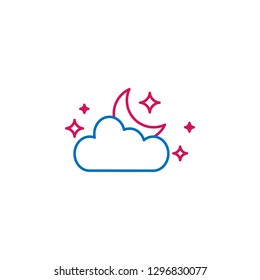 Islam, crescent moon stars and cloud 2 colored line icon. Simple blue and red element illustration. Crescent moon stars and cloud concept outline symbol design from Islam set