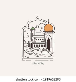 Islam day of Isra Mi'raj, Illustration graphics of mosque on the sky. Perfect for posters, background, greeting cards, etc.