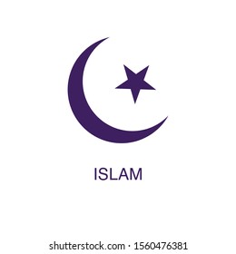 Islam element in flat simple style on white background. Islam icon, with text name concept template