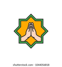 Islam Forgive hand symbol. Simple monoline icon style for muslim ramadan and eid al fitr celebration.