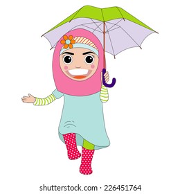 Islam Girl with Umbrella Vector Illustration. Can be used for T-shirt print, fashion print design, celebration greeting and invitation card.