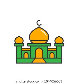 Islam great mosque. Simple monoline icon style for muslim ramadan and eid al fitr celebration.