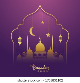 Islam Greeting Card with Mosque Vector-translating of text (Ramadan Karem(may Ramadan be generous to you)