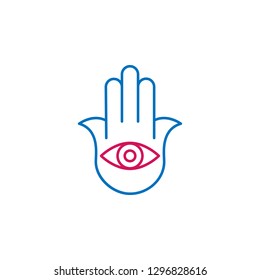 Islam, hamsa hand 2 colored line icon. Simple blue and red element illustration. Islam, hamsa hand concept outline symbol design from Islam set