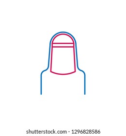 Islam, hijab veil 2 colored line icon. Simple blue and red element illustration. Islam, hijab veil concept outline symbol design from Islam set