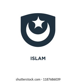 Islam icon. Black filled vector illustration. Islam symbol on white background. Can be used in web and mobile.