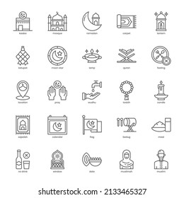 Paquete de iconos para el diseño de su sitio web, logotipo, aplicación, interfaz de usuario. Diseño del contorno de iconos del Islam. Ilustración gráfica vectorial y trazo editable.