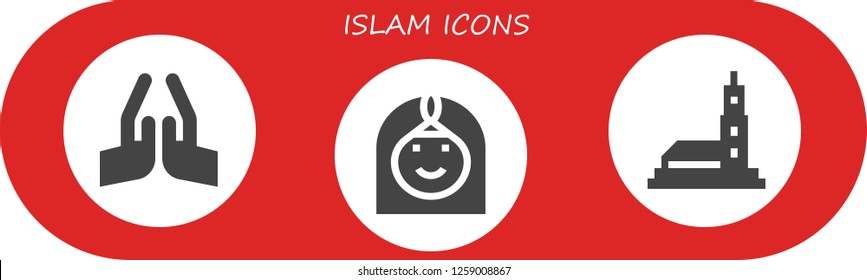  islam icon set. 3 filled islam icons. Simple modern icons about  - Pray, Arab woman, Hassan mosque
