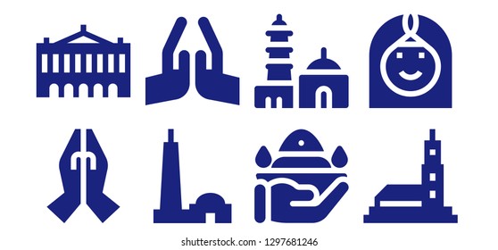  islam icon set. 8 filled islam icons. Simple modern icons about  - Prayer, Palais garnier, Qutb minar, Pray, Hassan mosque, Arab woman