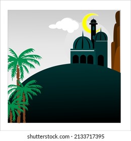 Islam icon vector, consist moon , mosque, praying man, mosque tower and muslim ornament sutable for ramadhan and ied greetings and other muslim greeting
