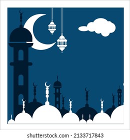 Islam icon vector, consist moon , mosque, praying man, mosque tower and muslim ornament sutable for ramadhan and ied greetings and other muslim greeting