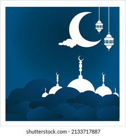 Icono del Islam vector, consistir en la luna, la mezquita, el hombre que reza, la torre de la mezquita y el ornamento musulmán adecuado para el ramadán y los saludos de los fallecidos y otros saludos musulmanes