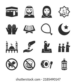 Islam Icons Set Attributes Religion Muslimism Stock Vector (Royalty ...