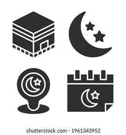 Iconos islámicos establecidos = kaaba, luna creciente, pin, calendario. Perfecto para aplicaciones móviles de sitios web, iconos de aplicaciones, presentación, ilustración y cualquier otro proyecto.