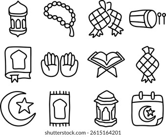 Islam , Islamic , Ramadan , Arabian , Religions hand drawn icon set