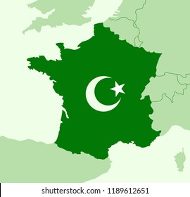 Islam and islamic religion in France - muslims in the country. Religion and religious believers in the European state. Vector illustration