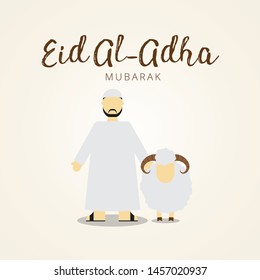 Islam man and  sheep calligrpahy of text Eid-Al-Adha, Islamic festival of sacrifice concept 