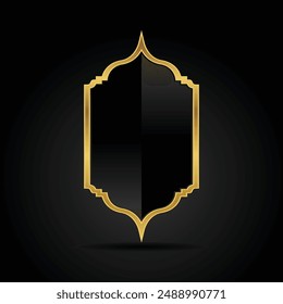 Islam mosque windows and arches vector illustration. Abstract isolated of gold frames with a shadow in different shapes on black background