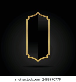 Islam mosque windows and arches vector illustration. Abstract isolated of gold frames with a shadow in different shapes on black background
