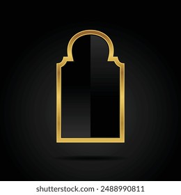 Islam mosque windows and arches vector illustration. Abstract isolated of gold frames with a shadow in different shapes on black background