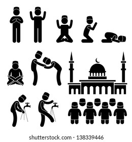 Islam Muslim Religion Culture Tradition Stick Figure Pictogram Icon