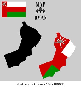 Islam Oman, Muscat outline world map silhouette vector illustration, creative design background, national  arabic, arab country flag, objects, element, symbols from countries all continents set. 