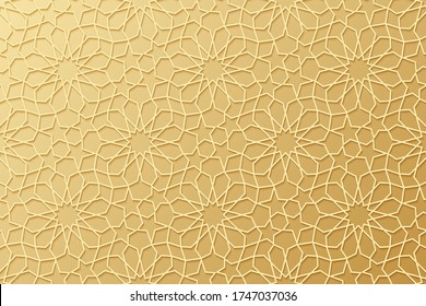 Islam pattern. Gold ottoman background. Golden Islamic design. Arabesque texture. Arabic geometric motif. Islam star. Traditional muslim style. East symbol. Moroccan ornate. Arabian. Morocco. Vector