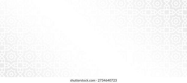 Islam pattern overlay abstract mubarak ornament design and arabesque background. Ramadan arab shadow muslim texture and eid white art. Geometry bg with minimal light star or lantern element.