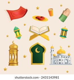 islam Ramadan Kareem 3D Icon Pack eps vector