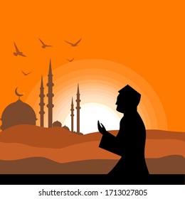 Islam. Ramadan kareem, Mosque, mullah, prayer. Black symbols Celebration Concept