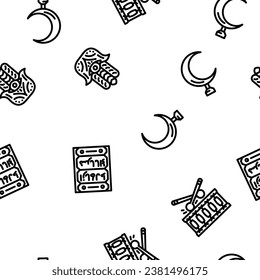 islam ramadan muslim vector seamless pattern thin line illustration
