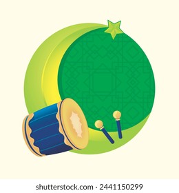 Islam ramadhan drum illustration with a background of typical Islamic ornaments with moon and star as a background