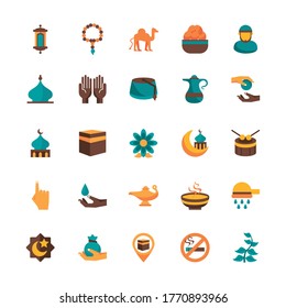 islam religión conjunto iconos de estilo plano ilustración vectorial