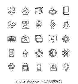 islam religion set line style icons vector illustration design
