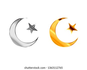 Islam religious signs made from glossy silver and gold metall isolated on white