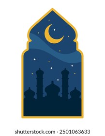 islam scene background with moonlight in mosque portal isolated