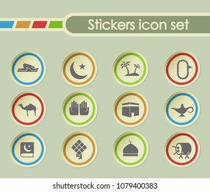islam simple vector icons on round stickers