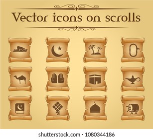 islam simple vector icons on ancient scrolls