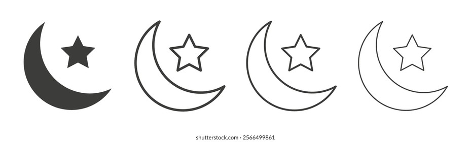 Islam star and crescent icon flat and linear vector illustration on white background.