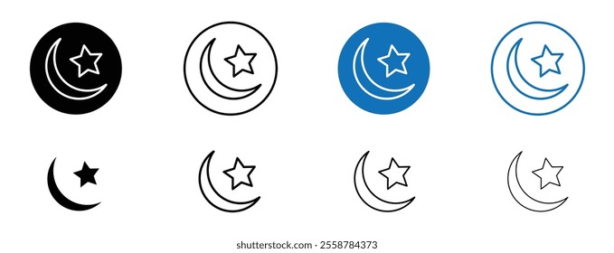 Islam star and crescent icon set in black and blue colors