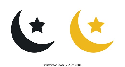 Islam star and crescent icon set in black and colored