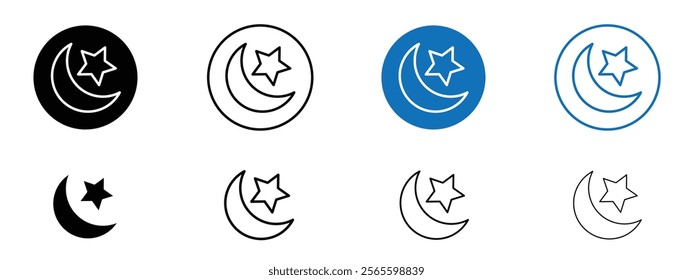 Islam star and crescent icons in black and blue colors