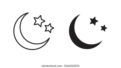 Islam star and crescent icons in line stroke and flat versions