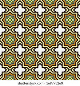Islam style background, geometric seamless pattern, islamic ornament, colored vector wallpaper, fashion fabric and wrapping with graphic elements for design