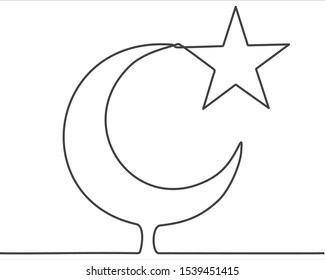 Islam symbol, continuous one line drawing minimalism design isolated on white background