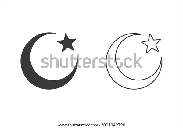 Islam symbol. Moon and star icon set isolated\
on white background