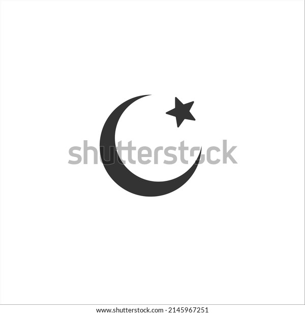 Islam symbol. Moon and star icon isolated on white
background flat sign