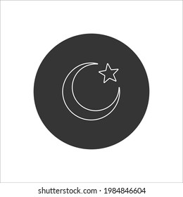 Islam symbol. Moon and star line icon isolated on white background