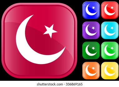 Islam symbol on shiny square buttons